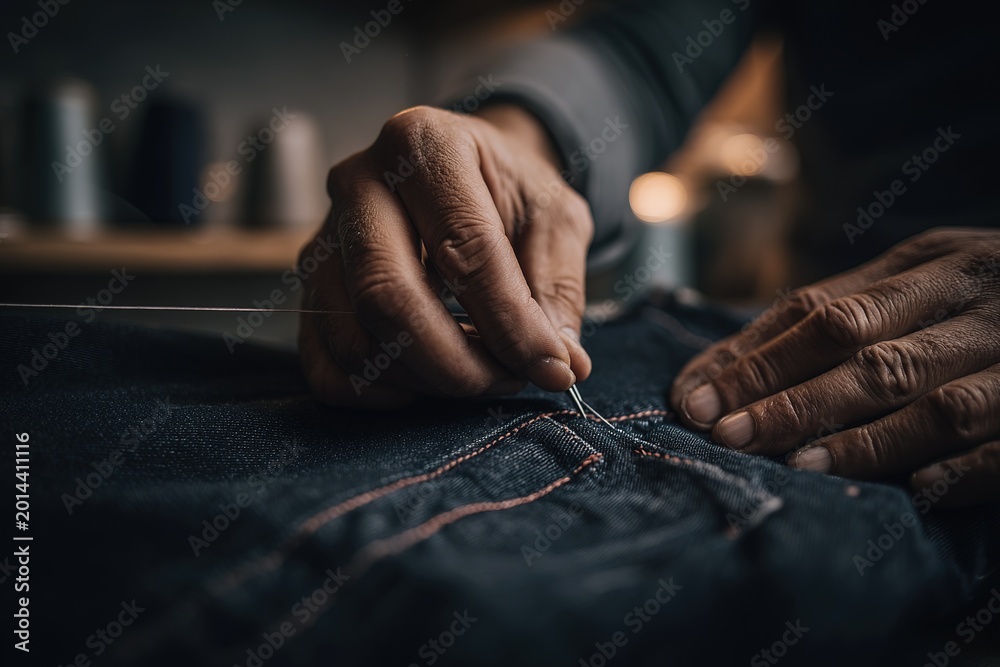 Fototapeta premium Craftsmanship in Detail: A Masterful Stitching Scene