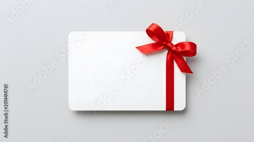 Gift card with red ribbon and bow on white background for special occasions