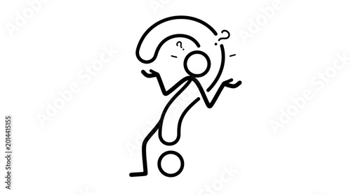 Cuadro en lienzo Confused Stick Figure Shrugging Shoulders Next to a Question Mark Symbol, Expressing Uncertainty or I Don't Know on an Isolated White Background