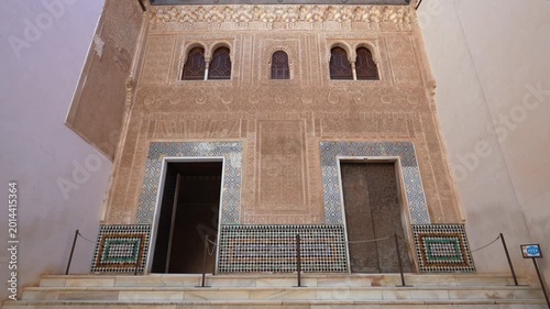 Decorated Interior of Alhambra Palace, Granada. Wall details, Magnificent moorish interior in Alhambra, Granada, Spain.