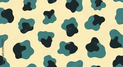Teal and black abstract animal print pattern on cream background