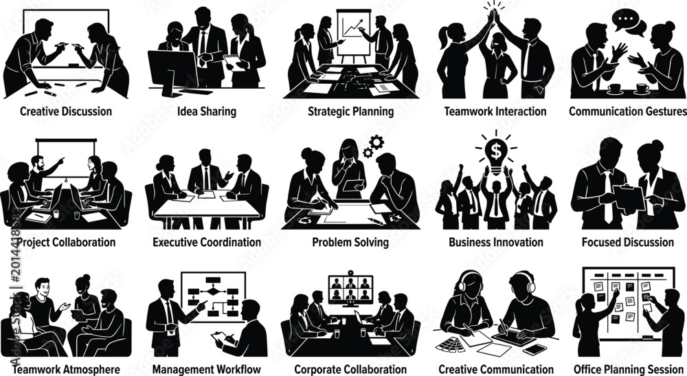 Fototapeta premium Business People Silhouettes Collaborating In Creative Meetings Strategic Planning And Corporate Teamwork Innovation Sessions