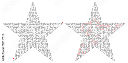 Foto Star shape maze labyrinth puzzle with solution