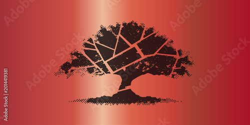 Obraz na płótnie An abstract tree silhouette vector illustration incorporates a black circular pa