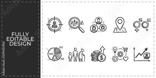 Valokuva Set of human resources and targeting icons with group of people and growth chart