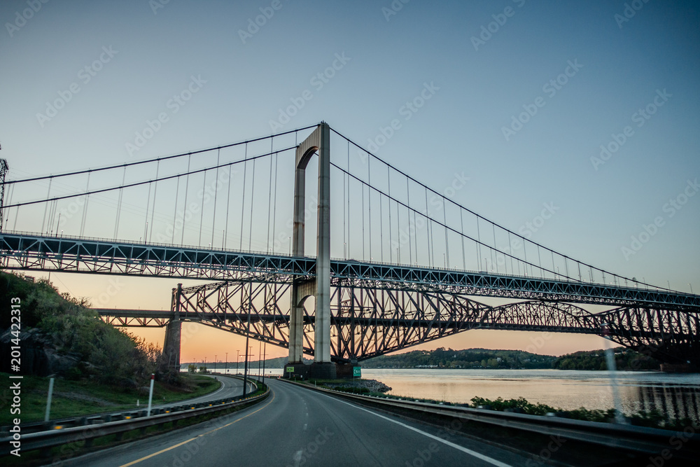 Obraz premium Pierre Laporte Bridge and Quebec Bridge Over Saint Lawrence River Near Quebec City Canada
