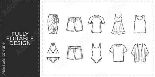 Cuadro en lienzo Set of apparel and clothing icons with dress shorts and tank top for fashion ret