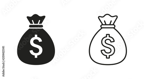 Bild auf Leinwand money bag icon set black and white outline