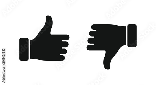 Bilde på lerret Thumbs up and thumbs down silhouettes on a white background