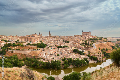 Panoramic view of Toledo city from the Mirador del Valle viewpoint, Toledo, Castilla-La Mancha, Spain.