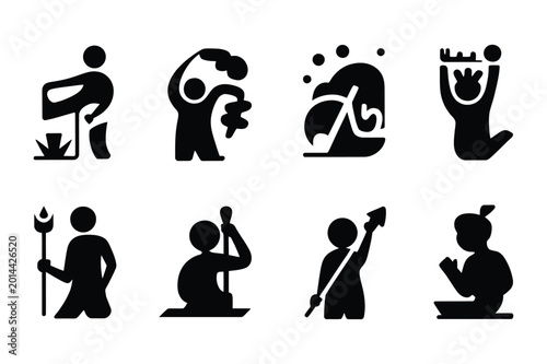 Obraz na płótnie Collection of primitive human figures engaged in activities with primitive