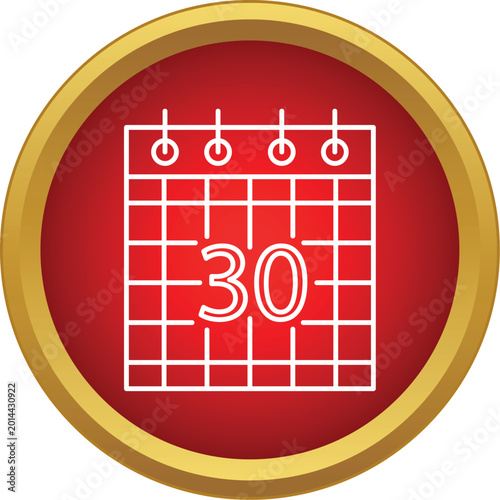Quadro su tela Calendar grid icon displaying number 30 in a red circle