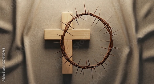 Christian cross with crown of thorns symbol.