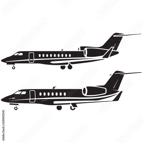 Two black airplanes on white background