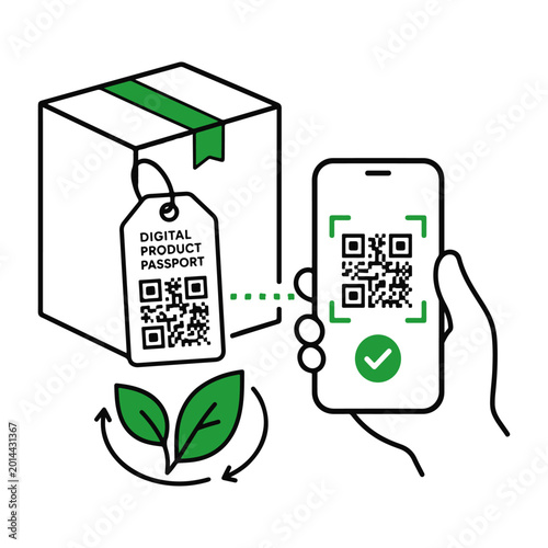 Digital product passport vector with QR code and sustainable package