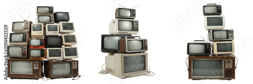 Принти на полотні Stack of Vintage CRT Televisions and Monitors Isolated on White Background, 3D Retro Illustration for Media History Branding, Nostalgic Tech Displays, and Electronics Recycling Graphics