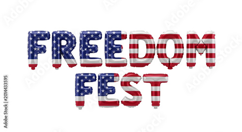 American independence day 'freedom fest' balloon letters patriotic holiday decoration isolated on transparent background