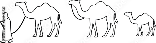 Obraz na plátně Camel silhouette and outline vector icon set collection group with Arabian deser