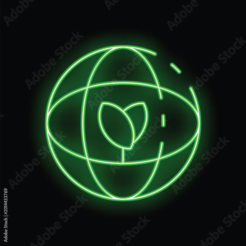 Green neon icon representing the concept of global sustainable development