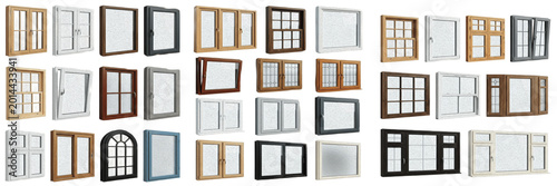 Foto Set of Modern and Classic Window Frames Isolated on White Background - Architect