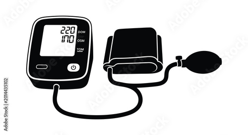 Fotografia Blood pressure monitor with cuff digital display black silhouette