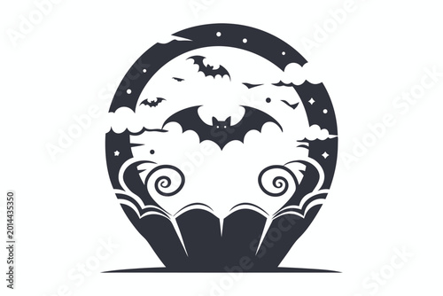 Fotografie Vector Pixel Art Black and White Haunted Moon Night Silhouette Artwork