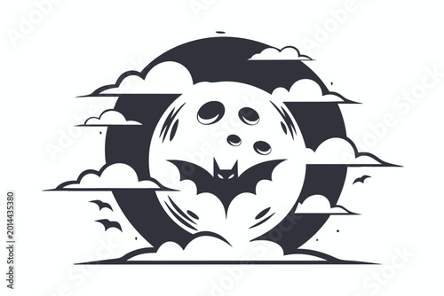 Принти на полотні Retro Pixel Art Black and White Haunted Moon Night Silhouette Design