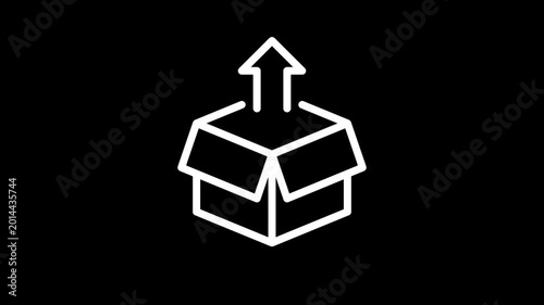 Animated Line Icon: Open Box with Upward Arrow for Delivery, Shipping, or Export Concept
