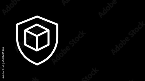 An animated outline icon of a shield protecting a box, representing secure package delivery, logistics safety, or protected shipping. Loopable motion .