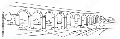 Foto Ancient Roman Aqueduct Arch Bridge Continuous Line Art, Historical Architecture