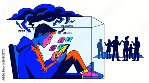 фотографія Young Man Trapped by Digital Debt and Social Isolation