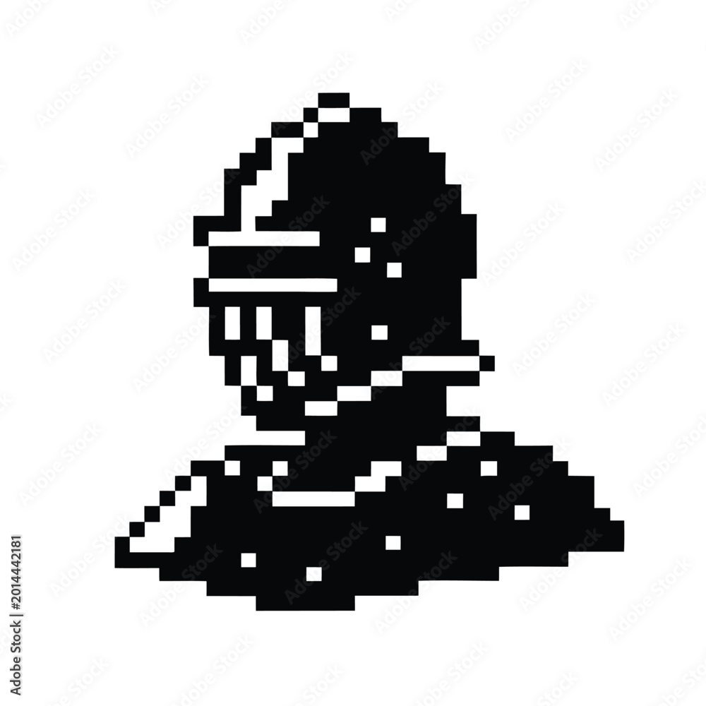 Fototapeta premium Minimalist Pixel Knight Headgear - Black and White Gaming Emblem Vector