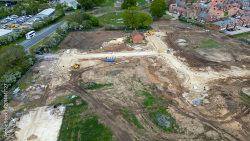 Construction Site Aerial View at Bellway Homes in Boroughbridge, UK.