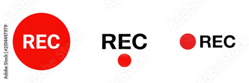 Fotografía Set and collection of rec record icon with red dot isolated on white background