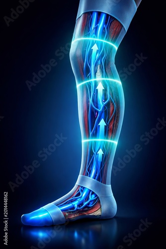 Varicose Veins Anatomy: Human Leg Vascular Physiology, Medical Science Illustration Showing Blood Flow Circulation, Venous Healthcare Concept, Biology Study Of Vein Function And Leg Health