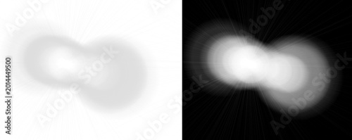 Foto Blurry white shapes on white and black backgrounds for design elements isolated