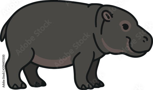 Cute baby pygmy hippo side view
