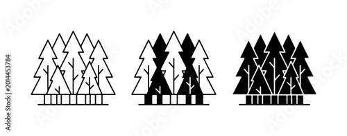 Foto Forest Icons Set, Evergreen Trees Collection, Pine Woodland Graphics, Nature Lan