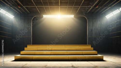 Empty Podium in Stadium Tunnel with Golden Lighting