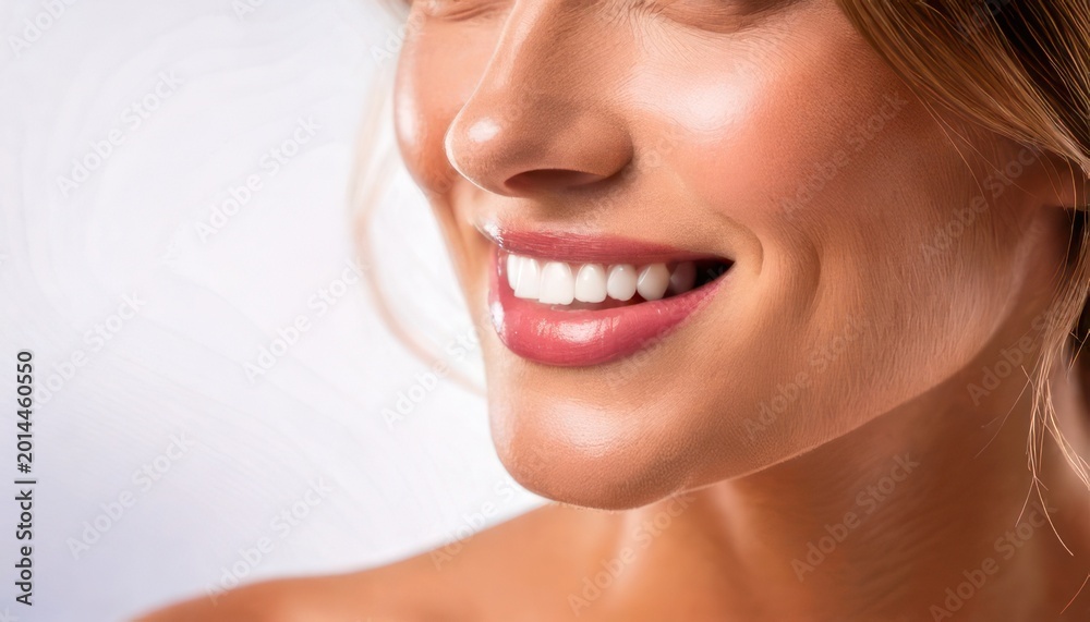 Obraz premium Close-up of a womans radiant smile and healthy teeth.