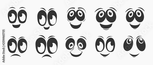 Cuadro en lienzo Cartoon faces with eyes and mouth