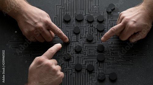 Hands Playing Othello Game On Circuit Board For Technology Strategy Concepts