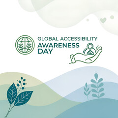 Global accessibility awareness day emblem with green earth icon and helping hand symbol.