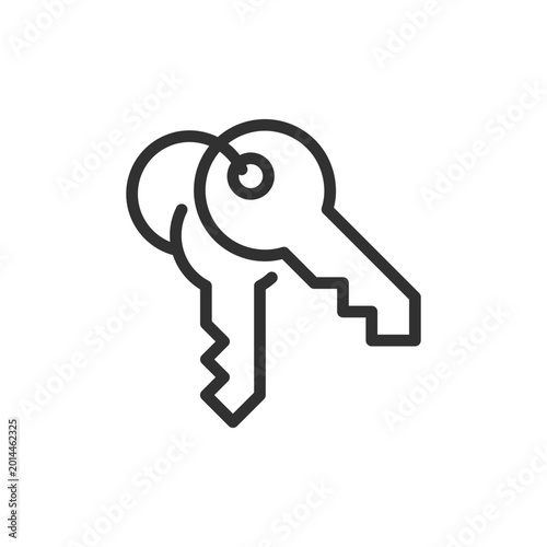 Keychain with keys, linear style icon. Set of keys and property access. Editable stroke width
