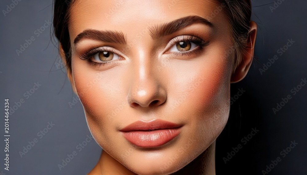 Fototapeta premium Close-up Portrait of a Beautiful Woman with Flawless Makeup and Glowing Skin.