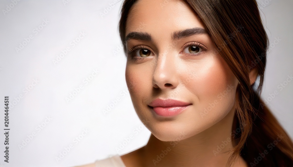 Naklejka premium Close-up portrait of a beautiful woman with natural makeup.