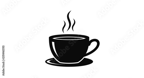 Foto Coffee cup sits on a saucer with rising steam to signify a morning break, workplace refreshment, and daily routine in this clean black and white illustration with plenty of room for design