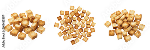 Billede på lærred Set and collection of pile of bread croutons isolated on white background