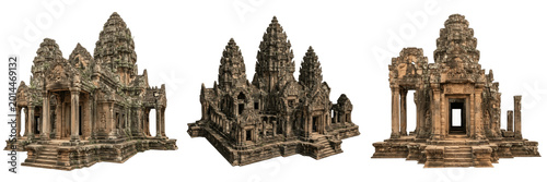 Fotografie Set and collection of angkor wat temple silhouette isolated on white background
