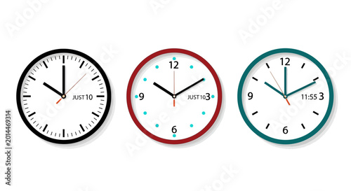 Canvastavla Set of three distinct illustrated vector clocks showcasing various modern design